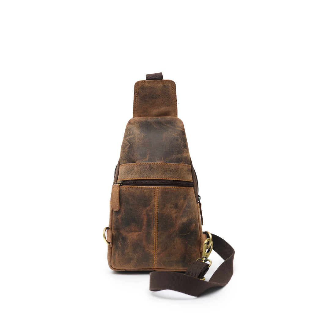 Duurzame leren crossbody tas heren vintage stijl met verstelbare riem.