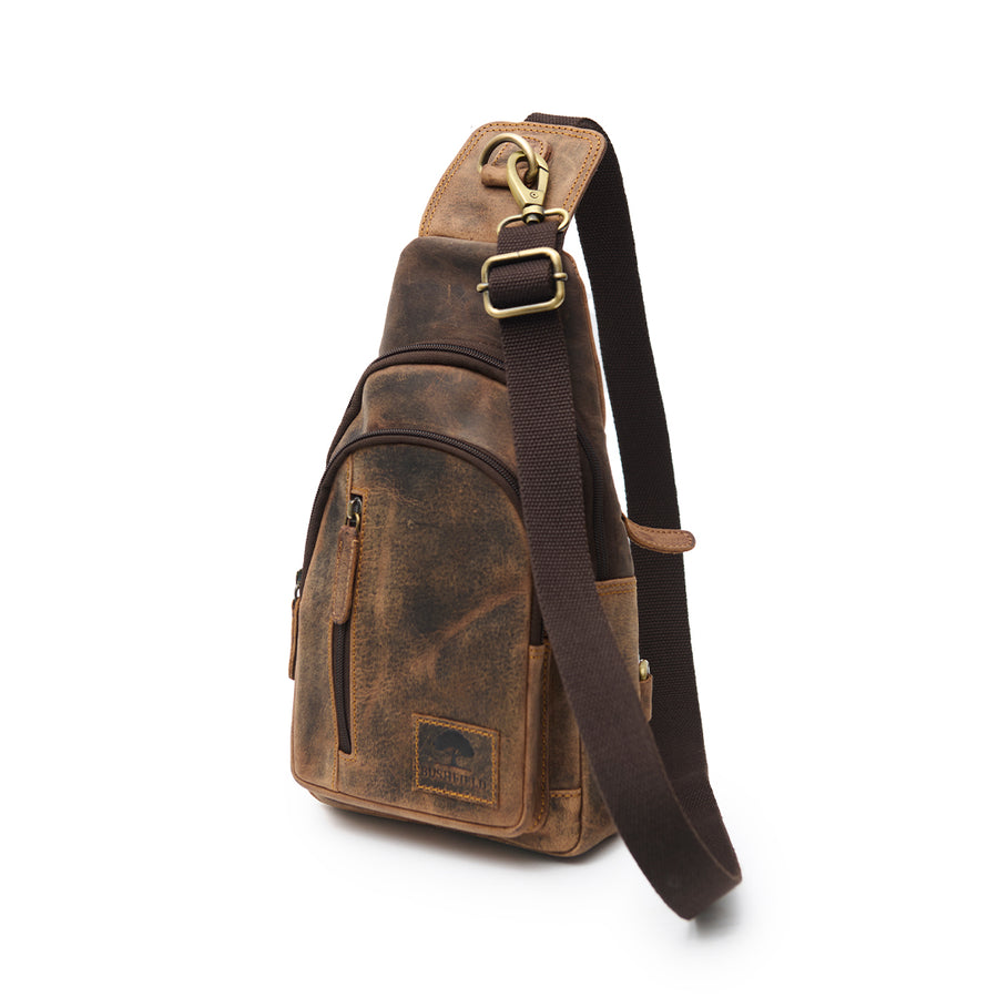 Duurzame leren crossbody tas heren vintage stijl met verstelbare riem.